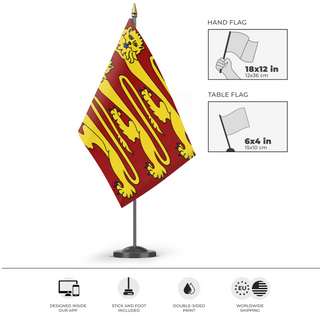A mockup of the custom flag 'engand flag' as a desk flag and small hand waving flag
