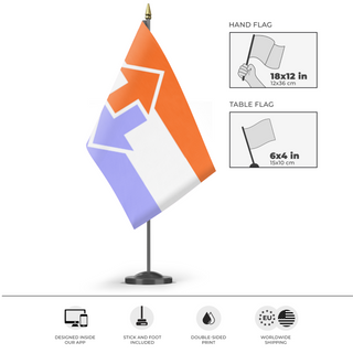 A mockup of the custom flag 'RedditFlag' as a desk flag and small hand waving flag