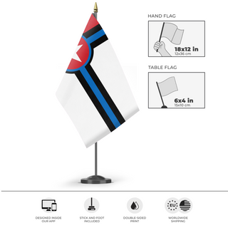 A mockup of the custom flag 'Discord flag' as a desk flag and small hand waving flag