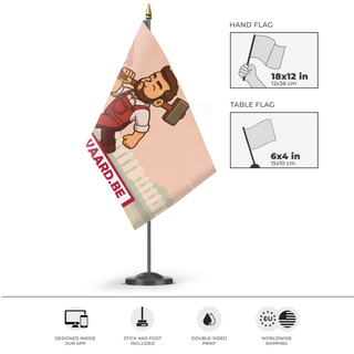 A mockup of the custom flag 'CB flag' as a desk flag and small hand waving flag