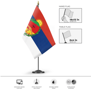 A mockup of the custom flag 'Sereguay 1811-1870 flag' as a desk flag and small hand waving flag