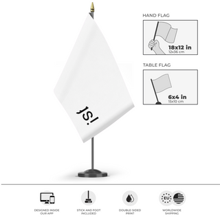 A mockup of the custom flag 'T flag' as a desk flag and small hand waving flag