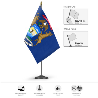 A mockup of the custom flag '7th Michigan Infantry flag' as a desk flag and small hand waving flag