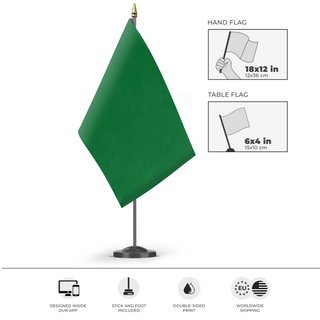 A mockup of the custom flag 'Animal Farm flag' as a desk flag and small hand waving flag