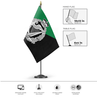 A mockup of the custom flag 'Royal Irish Regiment flag' as a desk flag and small hand waving flag