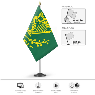 A mockup of the custom flag 'Erin Go Bragh flag' as a desk flag and small hand waving flag
