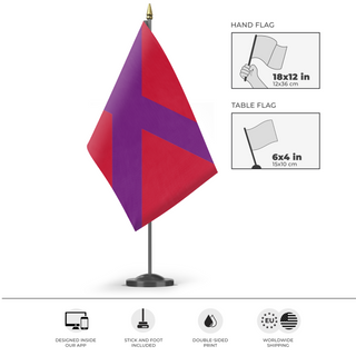 A mockup of the custom flag 'Dajidus flag' as a desk flag and small hand waving flag
