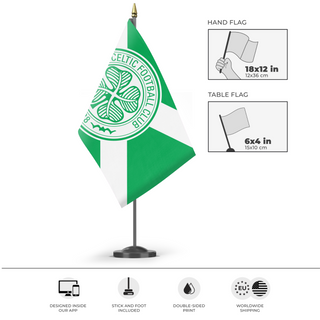 A mockup of the custom flag 'celtic saltire flag' as a desk flag and small hand waving flag