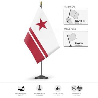A mockup of the custom flag 'Etayanic Republic flag' as a desk flag and small hand waving flag