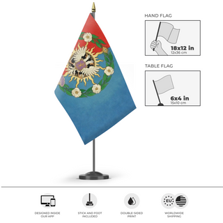 A mockup of the custom flag 'eclipse flag' as a desk flag and small hand waving flag