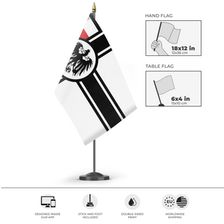 A mockup of the custom flag 'Kaiserreich flag' as a desk flag and small hand waving flag