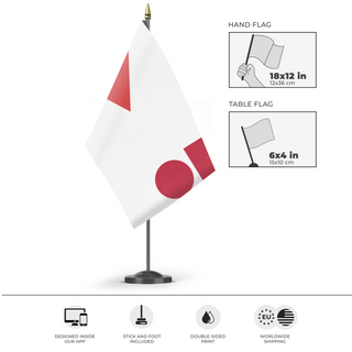A mockup of the custom flag 'TEST flag' as a desk flag and small hand waving flag