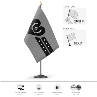 A mockup of the custom flag 'custom flag' as a desk flag and small hand waving flag