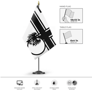 A mockup of the custom flag 'T flag' as a desk flag and small hand waving flag