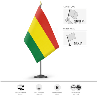 A mockup of the custom flag 'T flag' as a desk flag and small hand waving flag
