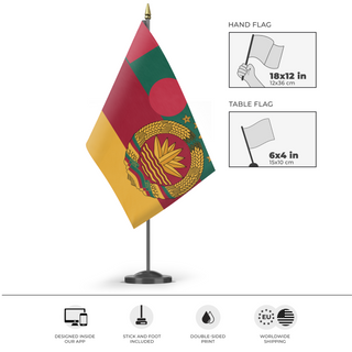 A mockup of the custom flag 'T flag' as a desk flag and small hand waving flag