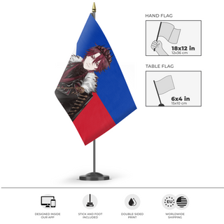 A mockup of the custom flag 'jurard_ph flag' as a desk flag and small hand waving flag