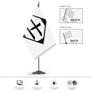 A mockup of the custom flag 'Gotei 13 flag' as a desk flag and small hand waving flag