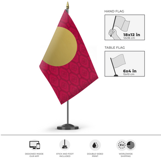A mockup of the custom flag 'Ensign of the Emperor of Japan flag' as a desk flag and small hand waving flag