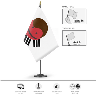 A mockup of the custom flag 'Boo G lillypad flag' as a desk flag and small hand waving flag
