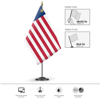 A mockup of the custom flag 'Special-Speciale Family flag' as a desk flag and small hand waving flag