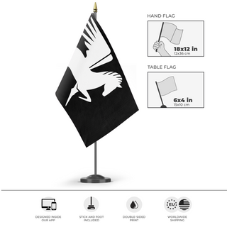 A mockup of the custom flag 'Anne Bonny Pirate flag' as a desk flag and small hand waving flag