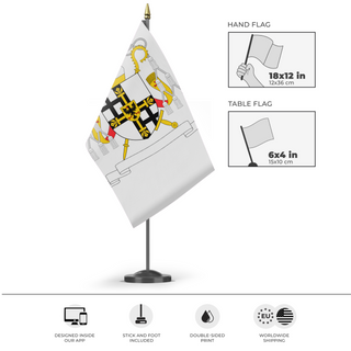 A mockup of the custom flag 'Grand Master of the Teutonic Order flag' as a desk flag and small hand waving flag