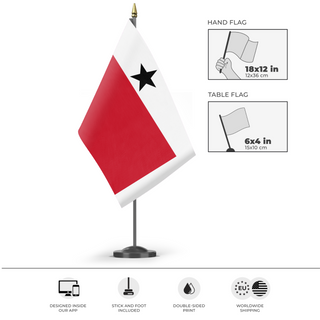 A mockup of the custom flag 'test flag' as a desk flag and small hand waving flag