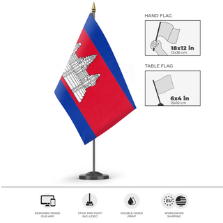 A mockup of the custom flag 'T flag' as a desk flag and small hand waving flag