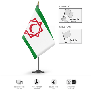 A mockup of the custom flag 'Dahanuh flag' as a desk flag and small hand waving flag