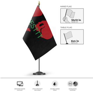 A mockup of the custom flag 'T flag' as a desk flag and small hand waving flag