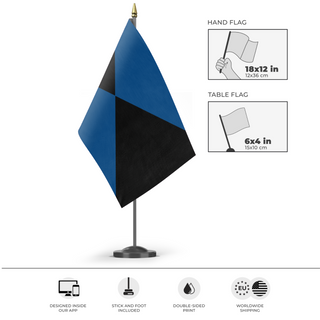 A mockup of the custom flag 'Azerole-Flag' as a desk flag and small hand waving flag