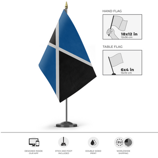 A mockup of the custom flag 'Azerole-Flag-2' as a desk flag and small hand waving flag