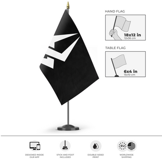 A mockup of the custom flag 'Hades Flag' as a desk flag and small hand waving flag