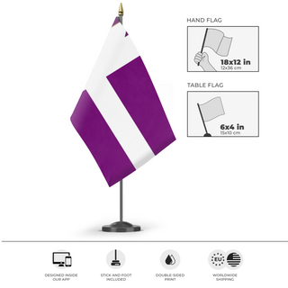A mockup of the custom flag 'Empire of Shroomia flag' as a desk flag and small hand waving flag