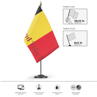 A mockup of the custom flag 'T flag' as a desk flag and small hand waving flag