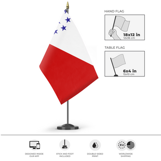 A mockup of the custom flag 'raspia flag' as a desk flag and small hand waving flag