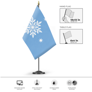 A mockup of the custom flag 'Polar Alliance flag' as a desk flag and small hand waving flag