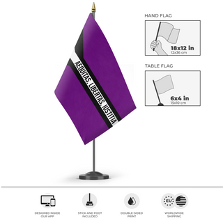 A mockup of the custom flag 'Peralla flag' as a desk flag and small hand waving flag