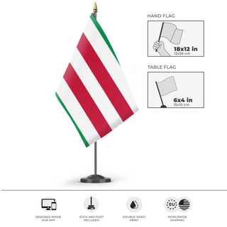 A mockup of the custom flag 'Kane Family flag' as a desk flag and small hand waving flag