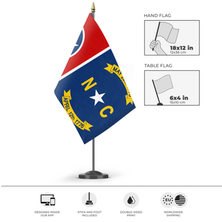 A mockup of the custom flag 'Tennessee - North Carolina Heritage flag' as a desk flag and small hand waving flag