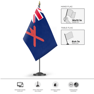 A mockup of the custom flag 'Joh flag' as a desk flag and small hand waving flag