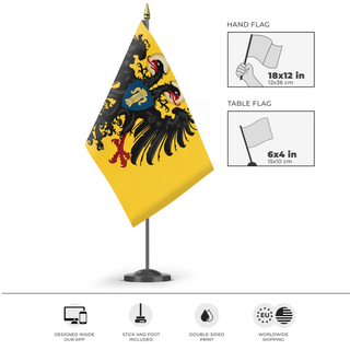 A mockup of the custom flag 'custom flag' as a desk flag and small hand waving flag