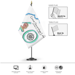 A mockup of the custom flag '40th BDay Flag' as a desk flag and small hand waving flag