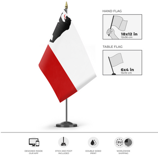 A mockup of the custom flag 'Original California flag' as a desk flag and small hand waving flag