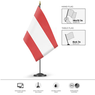 A mockup of the custom flag 'test flag' as a desk flag and small hand waving flag