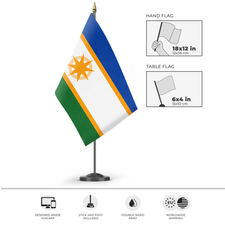 A mockup of the custom flag 'Poria flag' as a desk flag and small hand waving flag