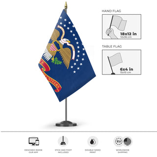 A mockup of the custom flag '20th Maine Volunteer Infantry flag' as a desk flag and small hand waving flag