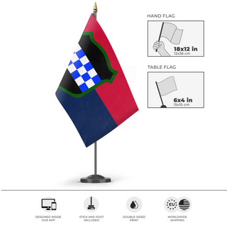 A mockup of the custom flag '99th RD  flag' as a desk flag and small hand waving flag