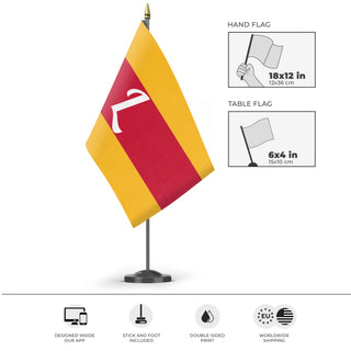 A mockup of the custom flag 'A. A. Low/Brother flag' as a desk flag and small hand waving flag